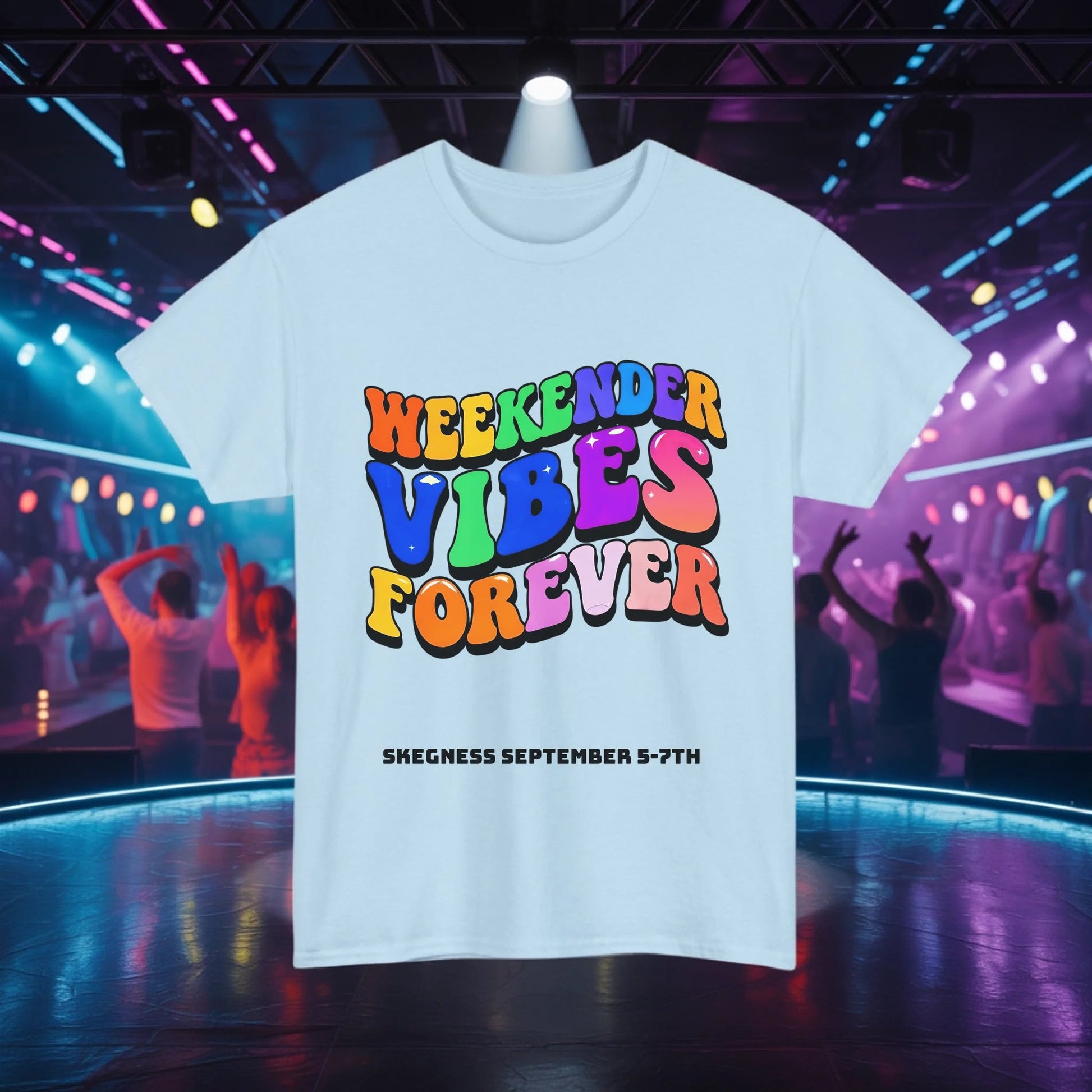 Weekender Vibes Forever - Adult Weekender Front and Back Personalised Unisex Heavy T-Shirt 70s - Adult Weekender