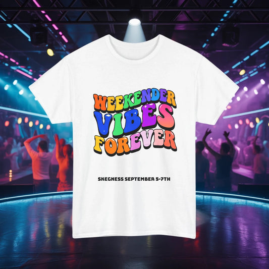 Weekender Vibes Forever - Adult Weekender Front and Back Personalised Unisex Heavy T-Shirt 70s - Adult Weekender