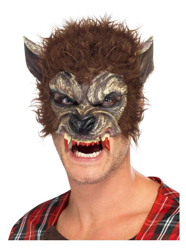 Werewolf Half Face Latex Mask, Brown - Adult Weekender