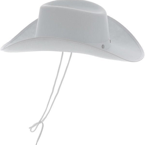 White Cowboy Hat, Felt, with Cord - Adult Weekender