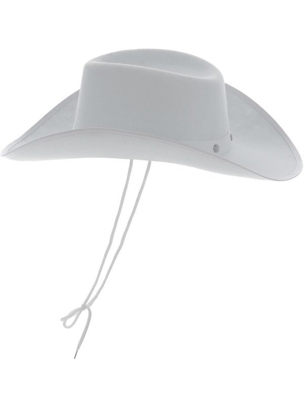 White Cowboy Hat, Felt, with Cord - Adult Weekender