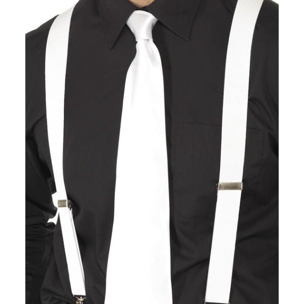 White Elasticated Braces, White - Adult Weekender