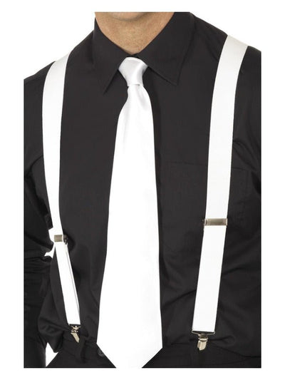 White Elasticated Braces, White - Adult Weekender