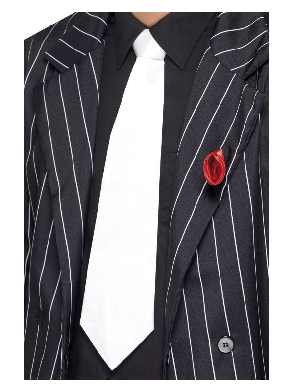 White Gangster Tie on Elastic, White - Adult Weekender
