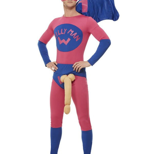 Willyman Superhero Costume, Pink & Blue - Adult Weekender