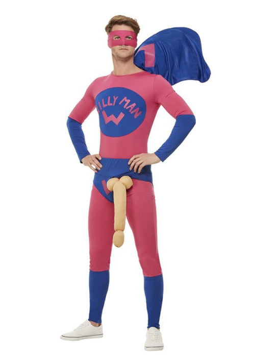 Willyman Superhero Costume, Pink &amp; Blue - Adult Weekender