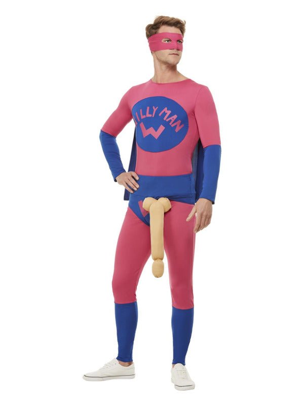 Willyman Superhero Costume, Pink &amp; Blue - Adult Weekender