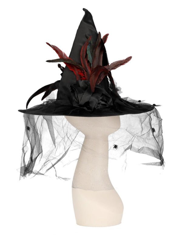 Witch Hat, Feathers &amp; Netting, Black - Adult Weekender