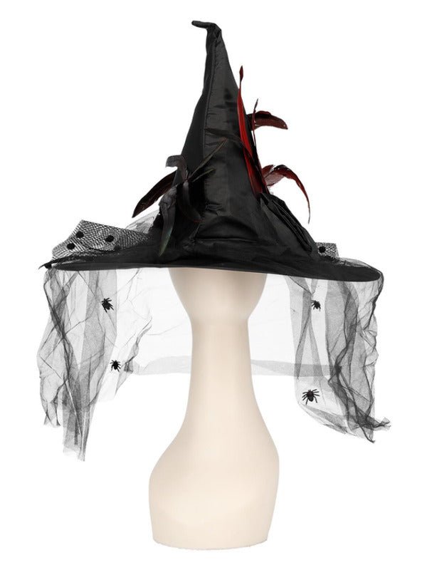 Witch Hat, Feathers &amp; Netting, Black - Adult Weekender