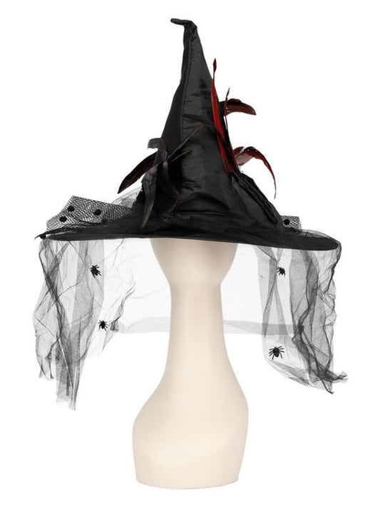 Witch Hat, Feathers &amp; Netting, Black - Adult Weekender