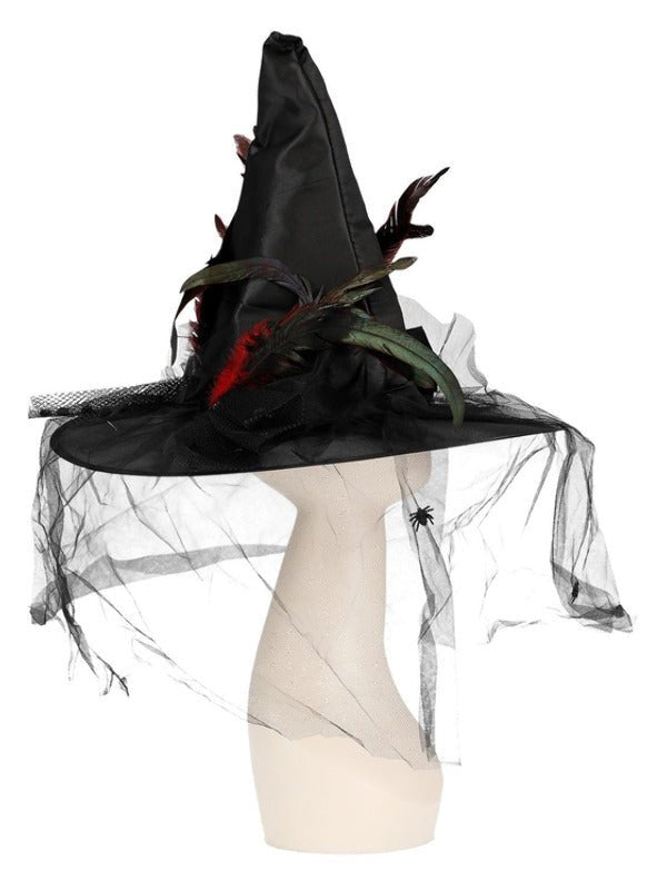 Witch Hat, Feathers &amp; Netting, Black - Adult Weekender