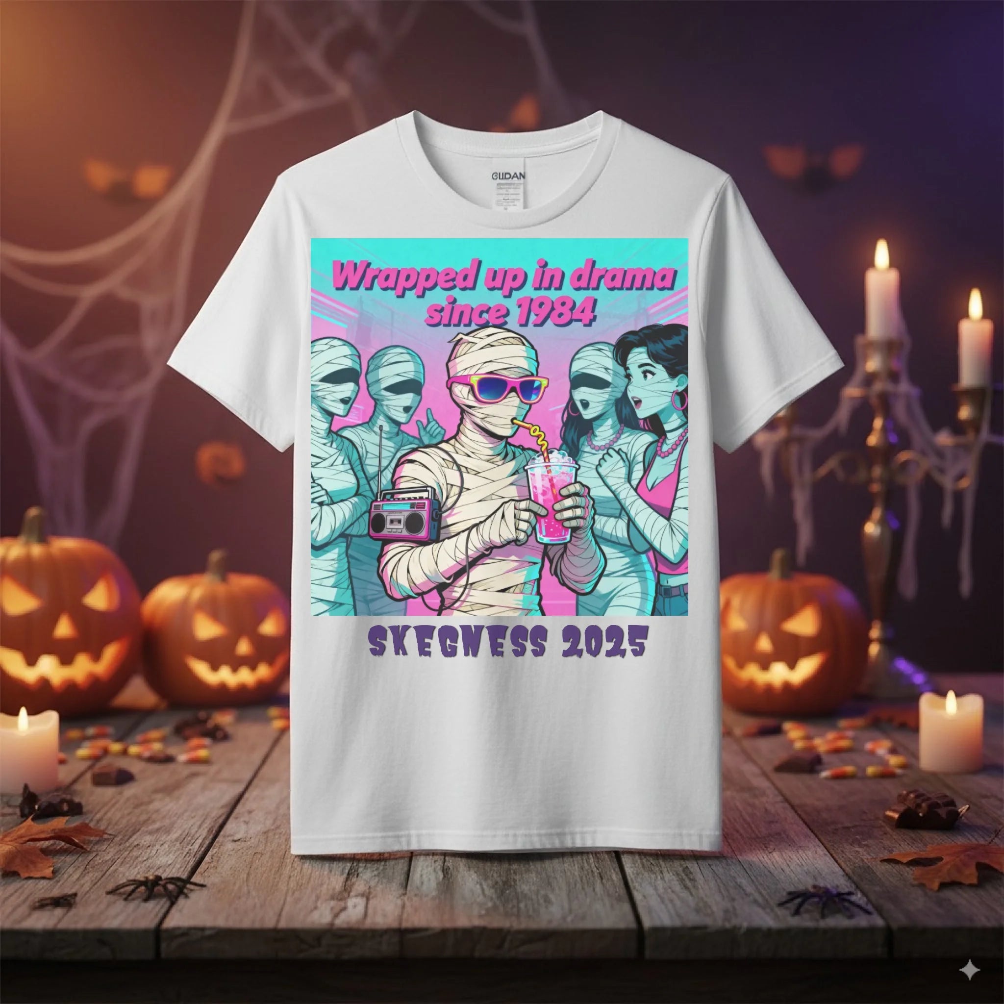 Wraped up in drama - Adult Weekender Unisex Heavy T-Shirt - Stags, Hens, Birthdays Halloween - Adult Weekender