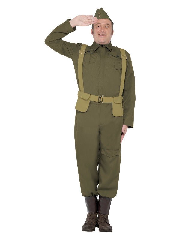 WW2 Home Guard Private Costume, Green - Adult Weekender