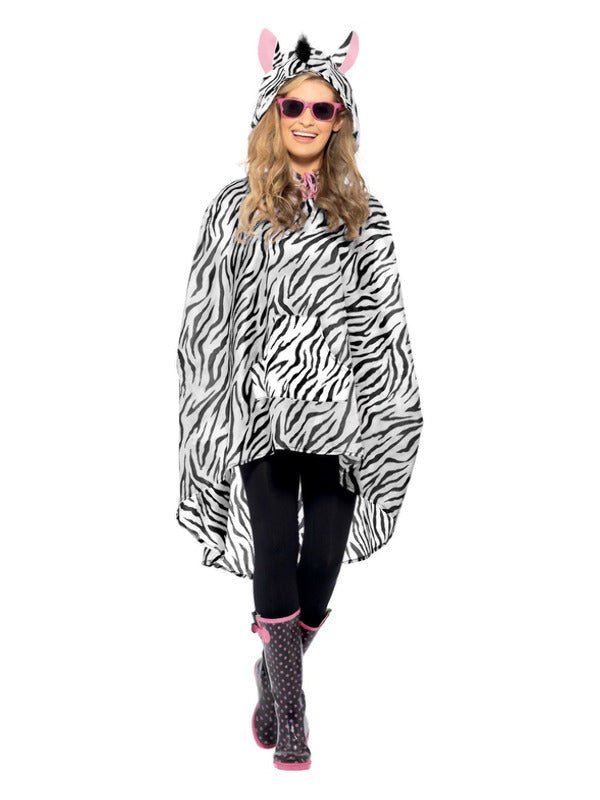 Zebra Party Poncho, Black &amp; White - Adult Weekender