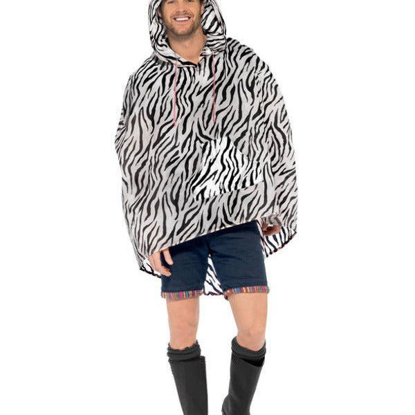 Zebra Party Poncho, Black & White - Adult Weekender